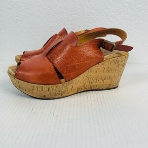 Kork-Ease Alex Slingback Platform Wedge Leather Sandal Womens 10M Burnt Orange